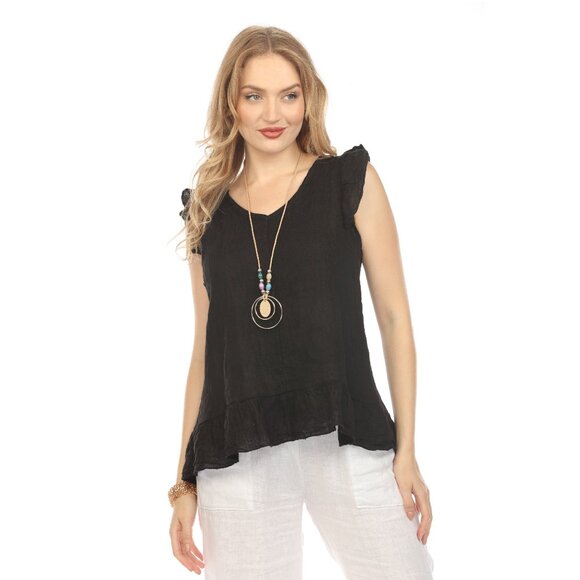 Black High-Low Cap Sleeves Top with Bottom Ruffles - Picture 1 of 5
